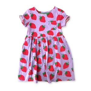 Mini Boden Girls Lavender Strawberry Print Short Sleeve Dress Size 7-8Y